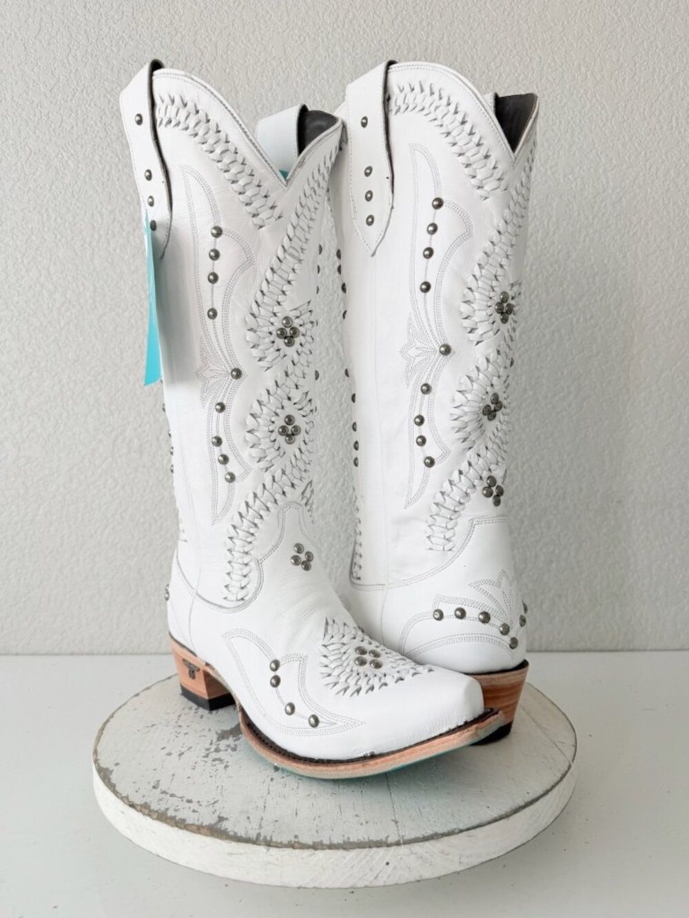 Lane COSSETTE Womens White Cowboy Boots Size 9 Western Cowgirl Mid Calf Snip Toe